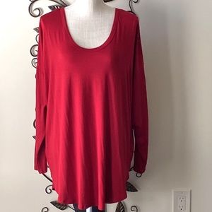 NWT Old Navy Long Sleeve High-Low Luxe Tee  Voop Neck   Rayon/Spandex   Red   XL